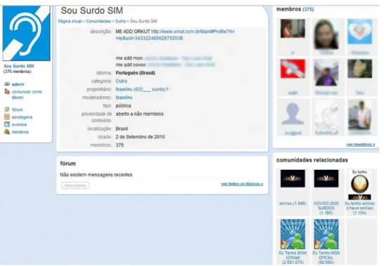 Figura 4.8. Interface da página principal de uma comunidade do Orkut em novembro de 2010