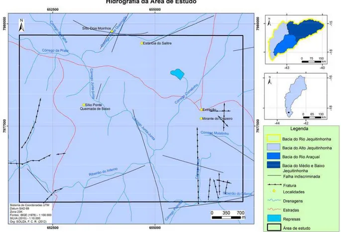 FIGURA 3.7 - Hidrografia da área de estudo associada os lineamentos estruturais 