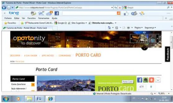 Figura nº14 – Página do Porto Card do novo Portal do Turismo 