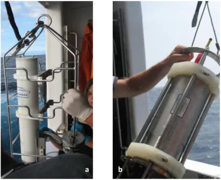 Figure 3. CTD profilers used for this work. a. SeaBird CTD (maximum depth  at 600m); b
