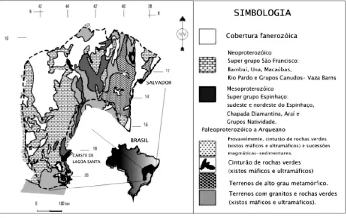 Figura 6.3 -  Localização do Carste de Lagoa Santa no esboço geológico do Cráton do São  Francisco