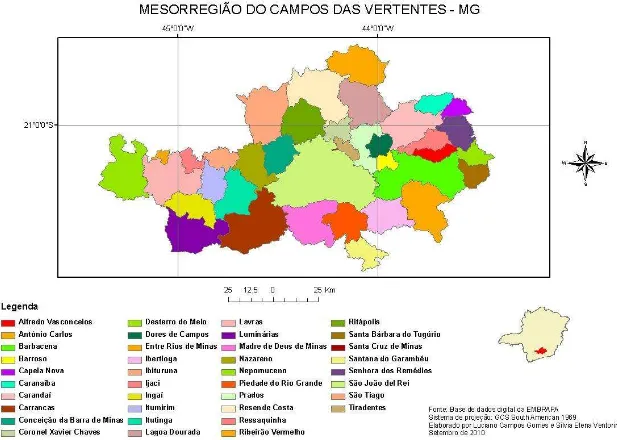 Figura 4. Mapa da mesorregião de Campo das Vertentes  Entretanto,  estão  autorizados  a  participar  do 