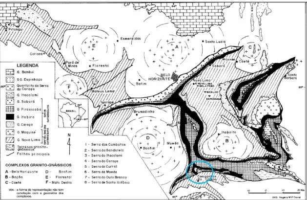 Figura  3.2  -  Mapa  Geológico  do  Quadrilátero  Ferrífero  (modificado  de  RENGER,  2002)