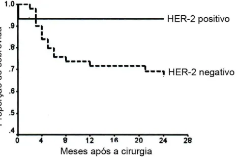 Gráfico 4: Relação entre a superexpressão da proteína  HER-2 e sobrevida  em cadelas com câncer de mama