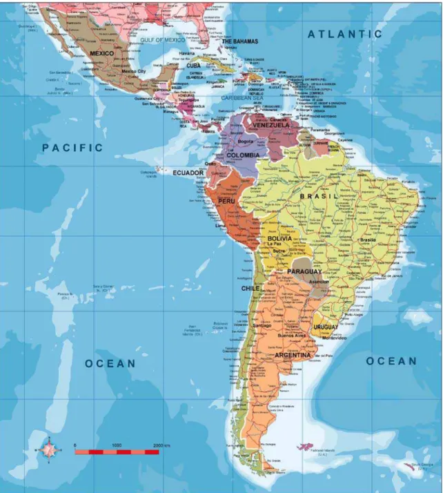 Figura 2.7.1: Mapa político da América Latina e Caribe, a título de ilustração. Fonte: www.bcmaps.com