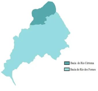 Figura 33 – Localização da Bacia do Rio Cértoma com bacia vizinha (importada do software ArcGis)