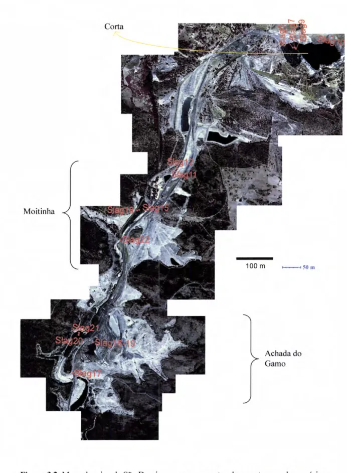 Figura  3.2. Mapa  da  mina  de  São  Domingos,  com  os  pontos  de amostragem  das escórias.