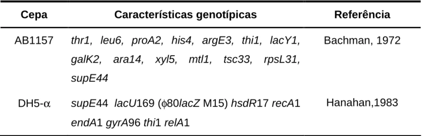 Tabela I: Características genotípicas das cepas de E. coli AB1157 e 