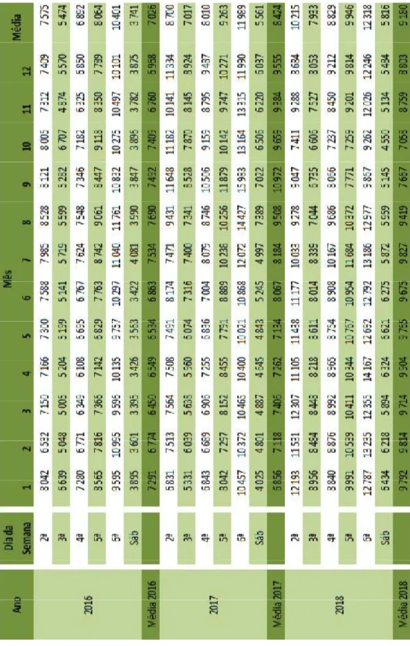 Tabela 4 - Caracterização da procura diária – 2016-2018 