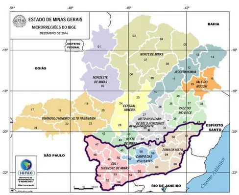 FIGURA 07- Mapa- Estado de Minas Gerais- Microrregiões do IBGE. Dezembro de 2014  Fonte: IGTEC, 2014 