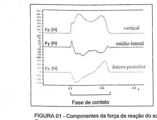 FIGURA 01 - Componentes da força de reação do solo.  Fonte: Machado, 2001 