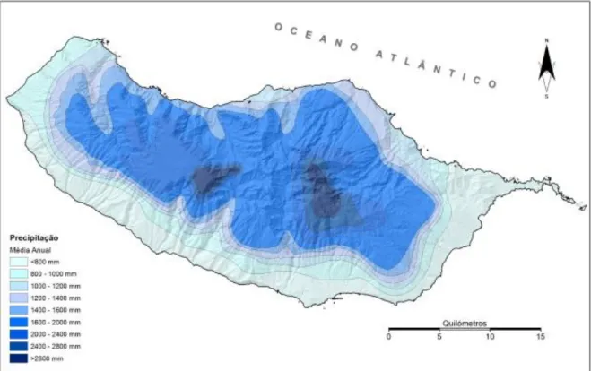 Figura 14 - Caracterização da precipitação média anual da ilha da Madeira 