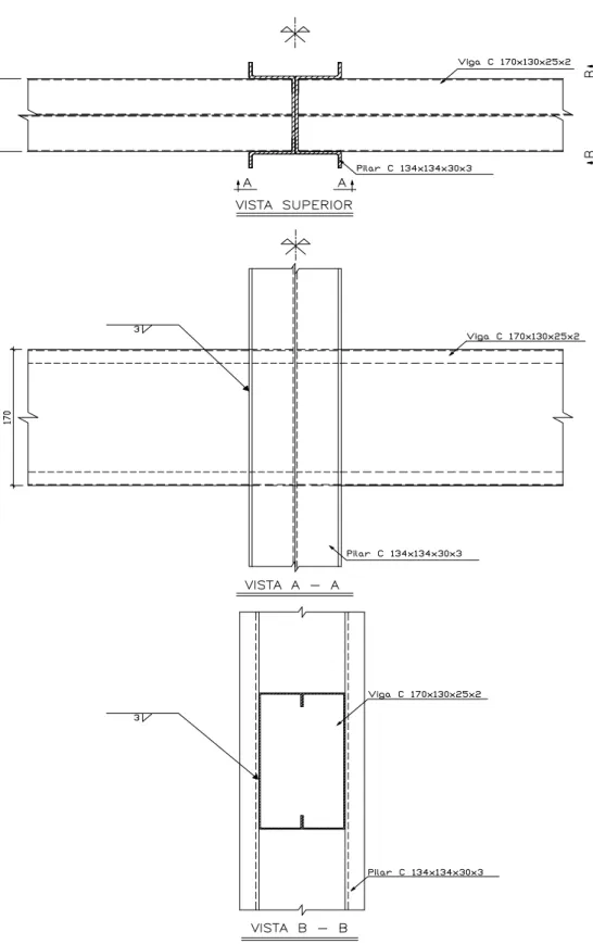 FIGURA 3.6 – Modelo 04A: ligação semi-rígida na menor inércia do pilar 