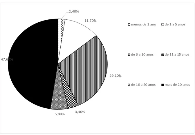 Gráfico 6 – Percentual de respondentes por tempo de atuação no cargo 