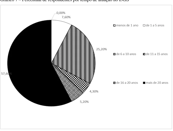 Gráfico 7 – Percentual de respondentes por tempo de atuação no INSS 