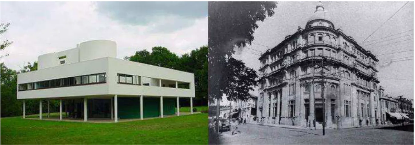 Figura 7. Comparação entre edifício modernista e eclético, década de 1920.  Imagem editada pelo autor a partir: 