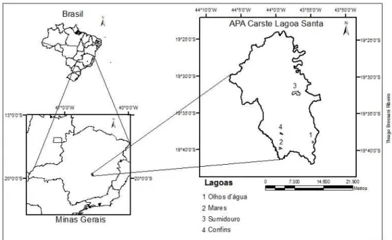 Figura 2: Localização das lagoas selecionadas para este estudo na APA Carste de Lagoa  Santa (Minas Gerais, Brasil)