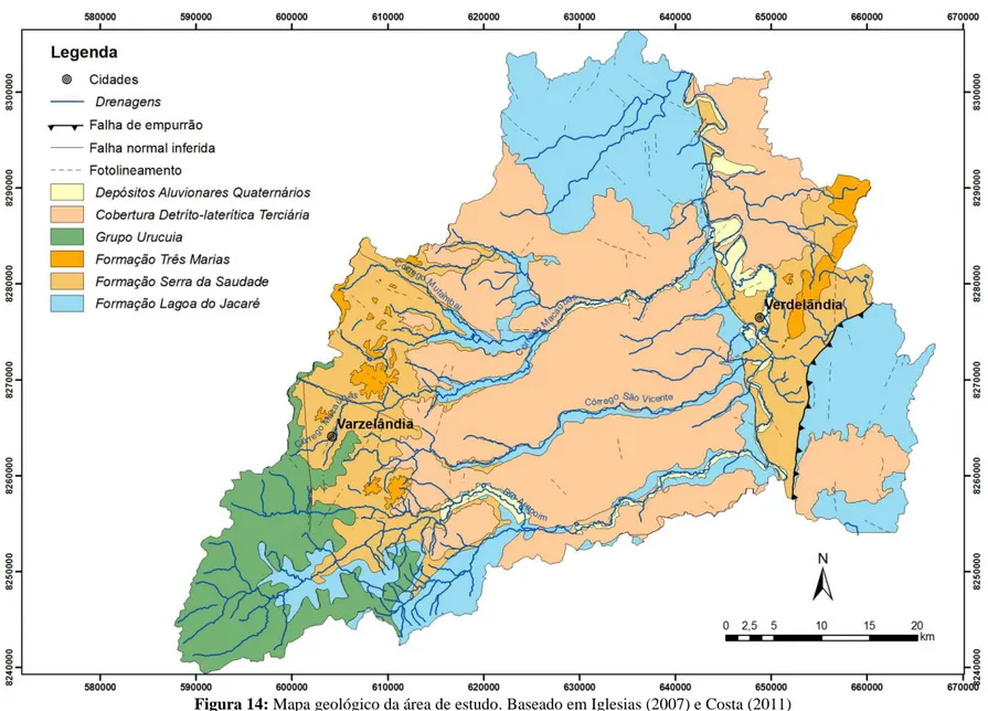 Figura 14: Mapa geológico da área de estudo. Baseado em Iglesias (2007) e Costa (2011) 
