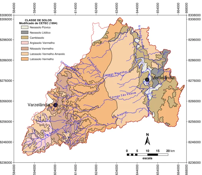 Figura 25: Mapa de solos da área estudada. Modificado de Cetec (1994) 