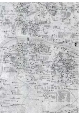 FIGURA 42  – Mapa com as fábricas, depósitos, armazéns e principais lojas na região central de Londres em 1904