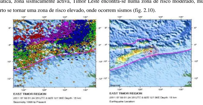 Fig: 2.10 Epicentros de sismos registado desde 1990 (NEIC-USGS), em Timor Leste 