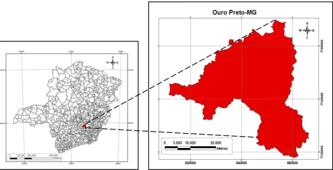 FIGURA 1 - Área de estudo: município de Ouro Preto–MG. 