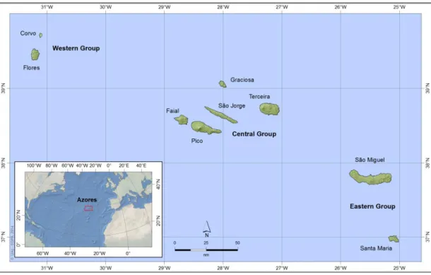 Figure  2.  Azores  geographic  location  (source:  Centre  of  Geographic  Information  Systems,  University  of  the  Azores) 