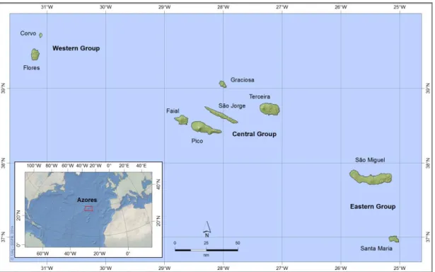 Figure  3.  Azores  geographic  location  (source:  Centre  of  Geographic  Information  Systems,  University  of  the  Azores) 