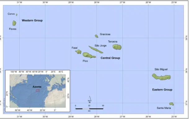 Figure  4.  Azores  geographic  location  (source:  Centre  of  Geographic  Information  Systems,  University  of  the  Azores) 