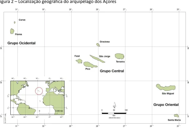 Figura 2 – Localização geográfica do arquipélago dos Açores 