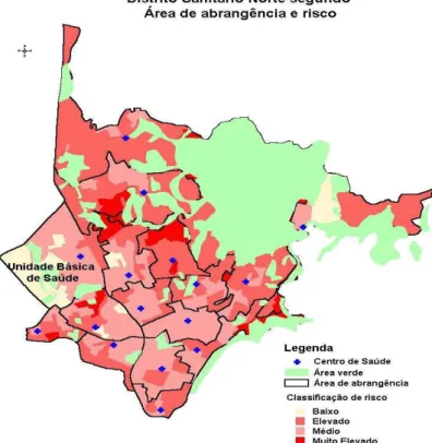 FIGURA 3 – Distrito Sanitário Norte segundo área de abrangência e risco. 