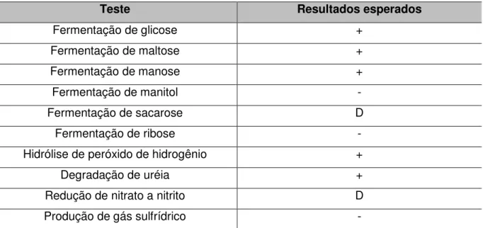 Tabela 3.4: Características bioquímicas de C. pseudotuberculosis. ADAPTADO: Dorella et 