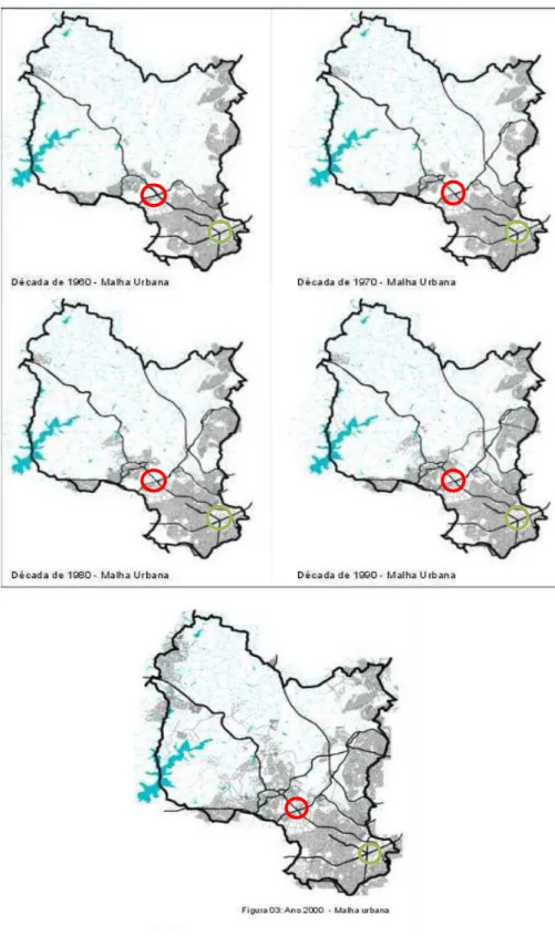 FIGURA 4  – Expansão da malha urbana. Contagem, 1960 – 2000  Fonte: Monte-Mór, 2005, com modificações