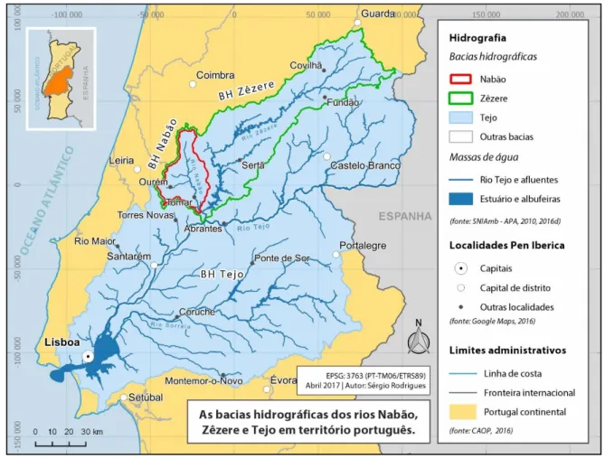 Figura 20. Enquadramento geográfico da bacia hidrográfica do Nabão. Elaboração própria