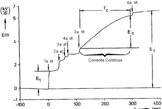 Figura 2.10 – Variação do campo elétrico para uma descarga negativa com CC depois do 5º 