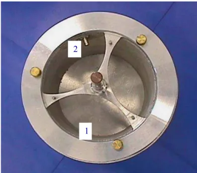 Figura 3.5 – Parte interna do transdutor: (1) Concreto refratário adicionado na parte  interna; (2) Conector BNC fixado no cilindro do refratário