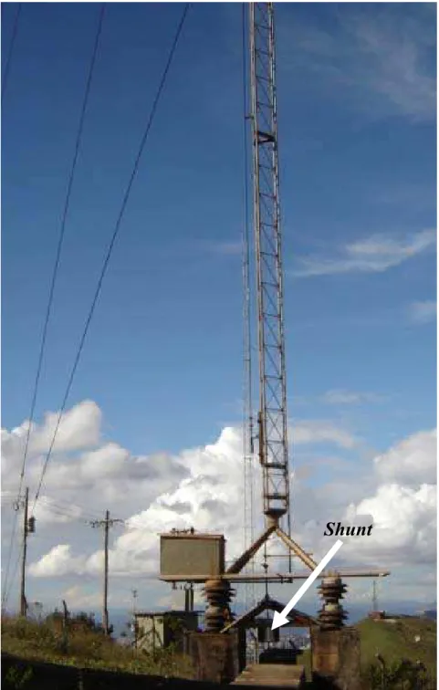 Figura 3.8 – O transdutor resistivo instalado na base da torre para medição de corrente de  descarga