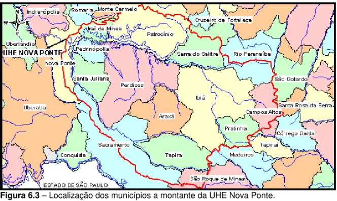 Figura 6.3 – Localização dos municípios a montante da UHE Nova Ponte.  6.2.2  Avaliação das demandas hídricas 