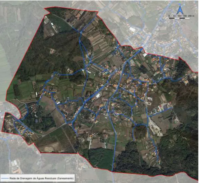 Fig. 3.24 Rede de drenagem de águas residuais da freguesia da Seara 