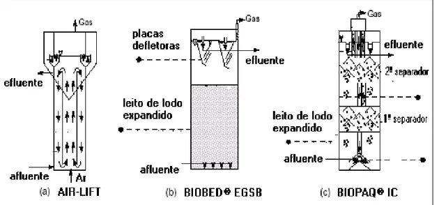 Figura 3.4  – Representação esquemática do reatores; (a) reator aeróbio air-lift; (b) reator de 