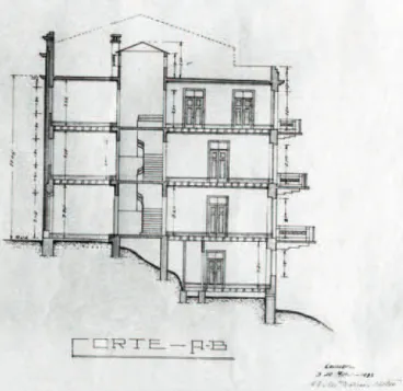 Fig. 5 - Projecto da sede do CADC: corte A-B. Engenheiro Abílio Augusto Donas Botto, 3 de Março de 1937