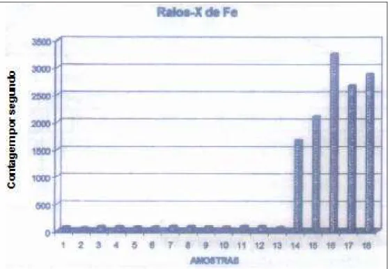 Figura 3.14 - Indicação de ferro a partir da amostra 14, a 1442 mm da face fria (Silva, 2000) 