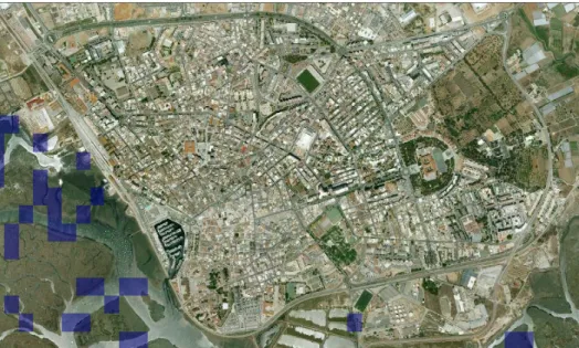 Figura 2.1 - Mapa de Inundação do núcleo urbano de Faro (+0 m) (Tingle, 2007) 