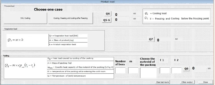 Figura 7 – Aplicativo informático desenvolvido para a determinação das cargas térmicas  introduzidas pelos produtos