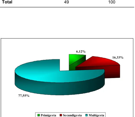 GRÁFICO 2 - Distribuição das pacientes acompanhadas conforme a paridade. 