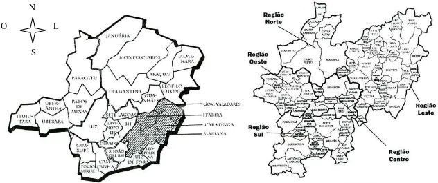FIGURA 8 – Mapas da região da Arquidiocese de Mariana  FONTE: Arquidiocese de Mariana, Guia geral, 2000, p.13