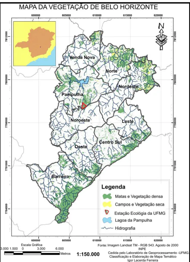 Figura 02: Mapa da Vegetação de Belo Horizonte com a localização da Estação Ecológica  da UFMG