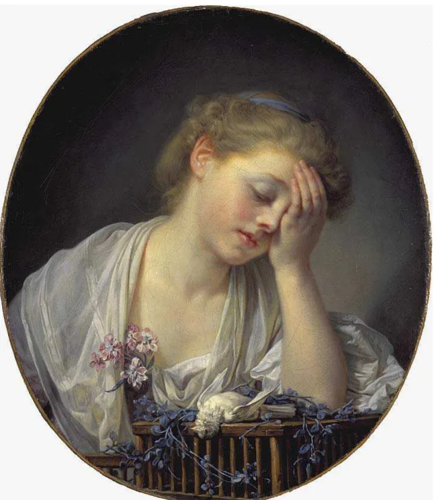 Figura 2: Jean-Baptiste Greuze, Jeune fille qui pleure son oiseau mort,  52 × 45,6, 1765, Édimbourg, National Galleries of Scotland