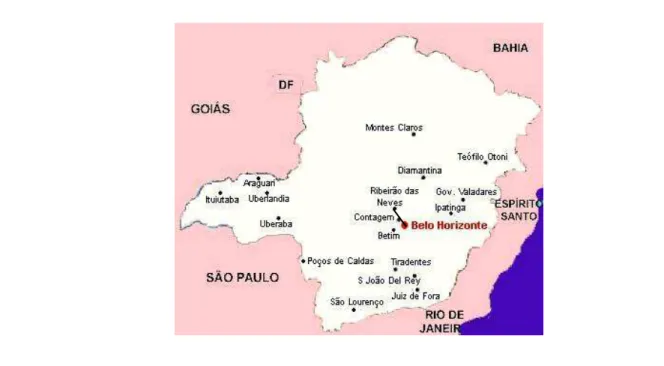 Figura 1: Mapa da comarca de Belo Horizonte e suas regiões vizinhas 