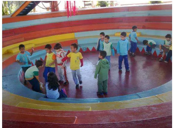 Figura 28: Crianças brincando no teatro de arena  Figura 29: Meninos brincando no teatro de arena 